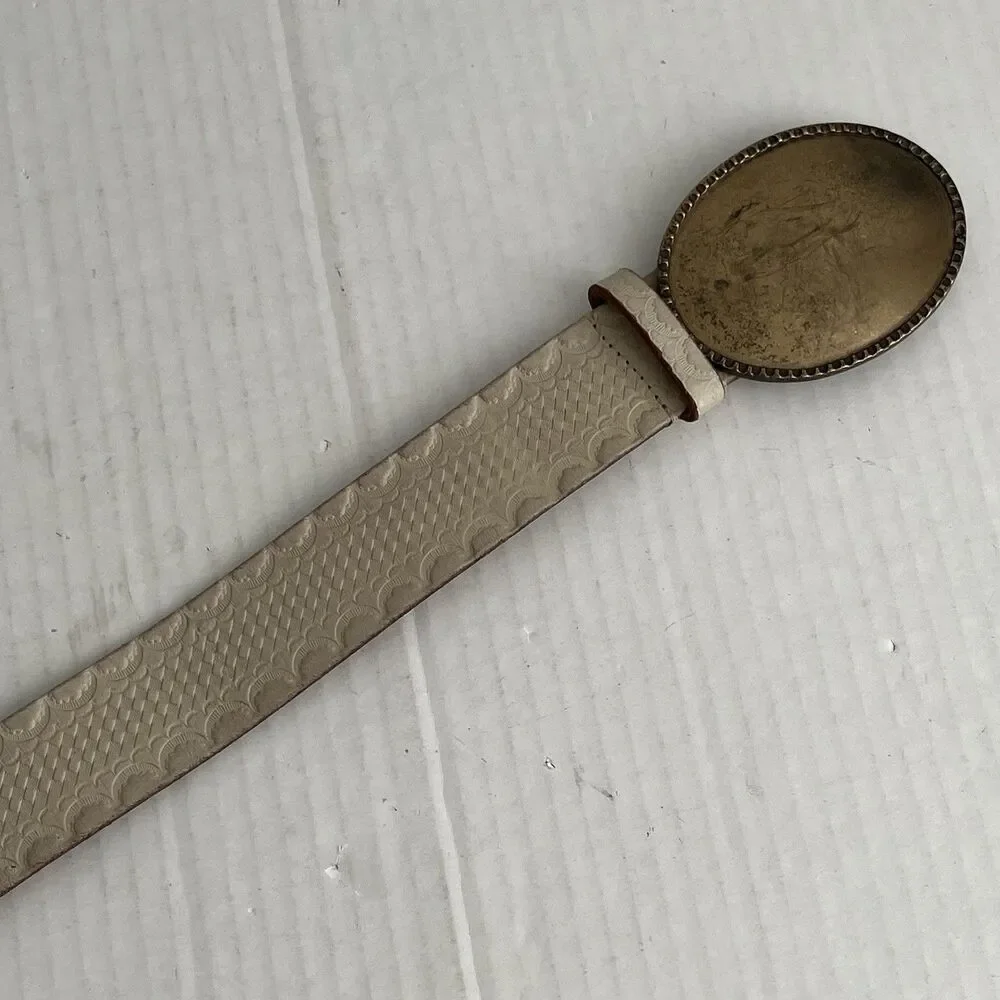 Free People Duke Concho Belt Brass Oval Buckle Leather Western Boho M/L 42”